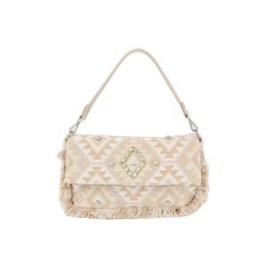 CHILLX ARGYLE PATTERN WITH SHELL AND TASSEL DETAIL SHOULDER BAG